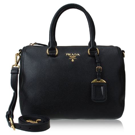 Prada Vitello Phenix Black Leather Top Handle Satchel Handbag